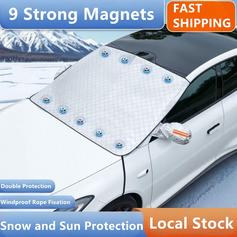 9 Magnetic Car Windscreen Windshield Frost Ice Snow Cover Window Mirror Protector With Hook
